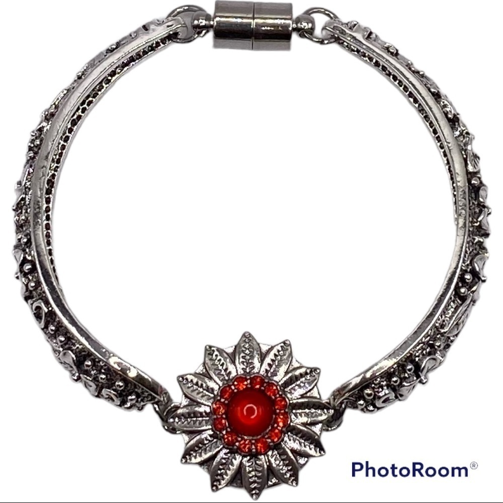 Elegant Victorian Style Floral Bangle Bracelet & Red Sunflower Ginger Snap NWT - Picture 3 of 13